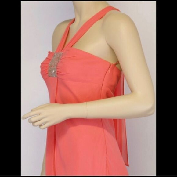 BCBGMaxAzria ORANGE SILK SEQUIN HALTER MAXI DRESS - Picture 3 of 9